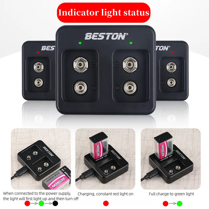 Alasicka 2/4-Slot 9V Smart Battery Charger with LED Indicators Battery Charger Babs