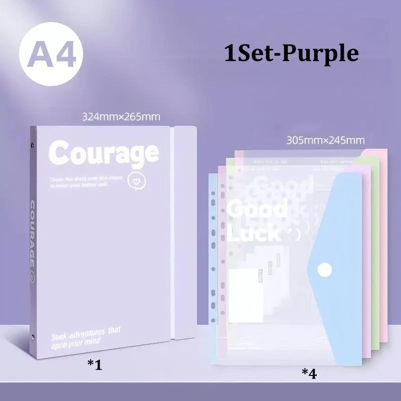 A4 Loose-Leaf Folder Transparent Document Pouch Organizer Document File Folder Babs 1Set-Purple