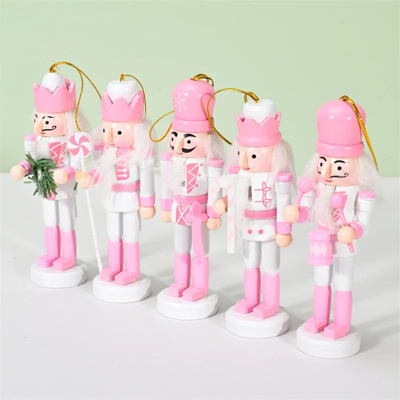 5-Piece Pink Standing Nutcracker Doll Christmas Pendant Set Christmas Ornament Set Babs
