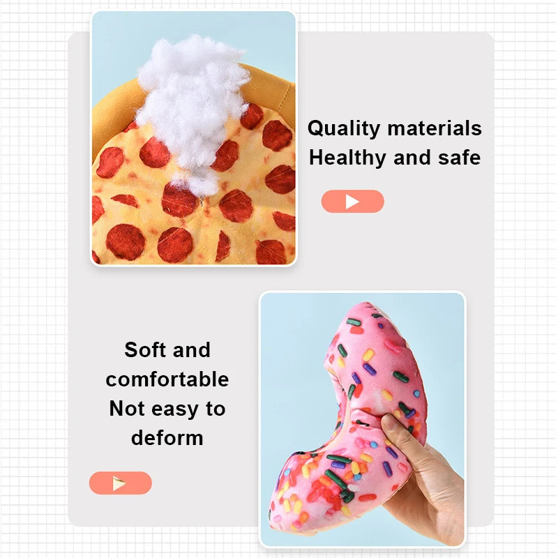 Plush Squeaky Dog Toy – Doughnut & Pizza Shape | Babs Plush Squeaky Dog Toy Babs