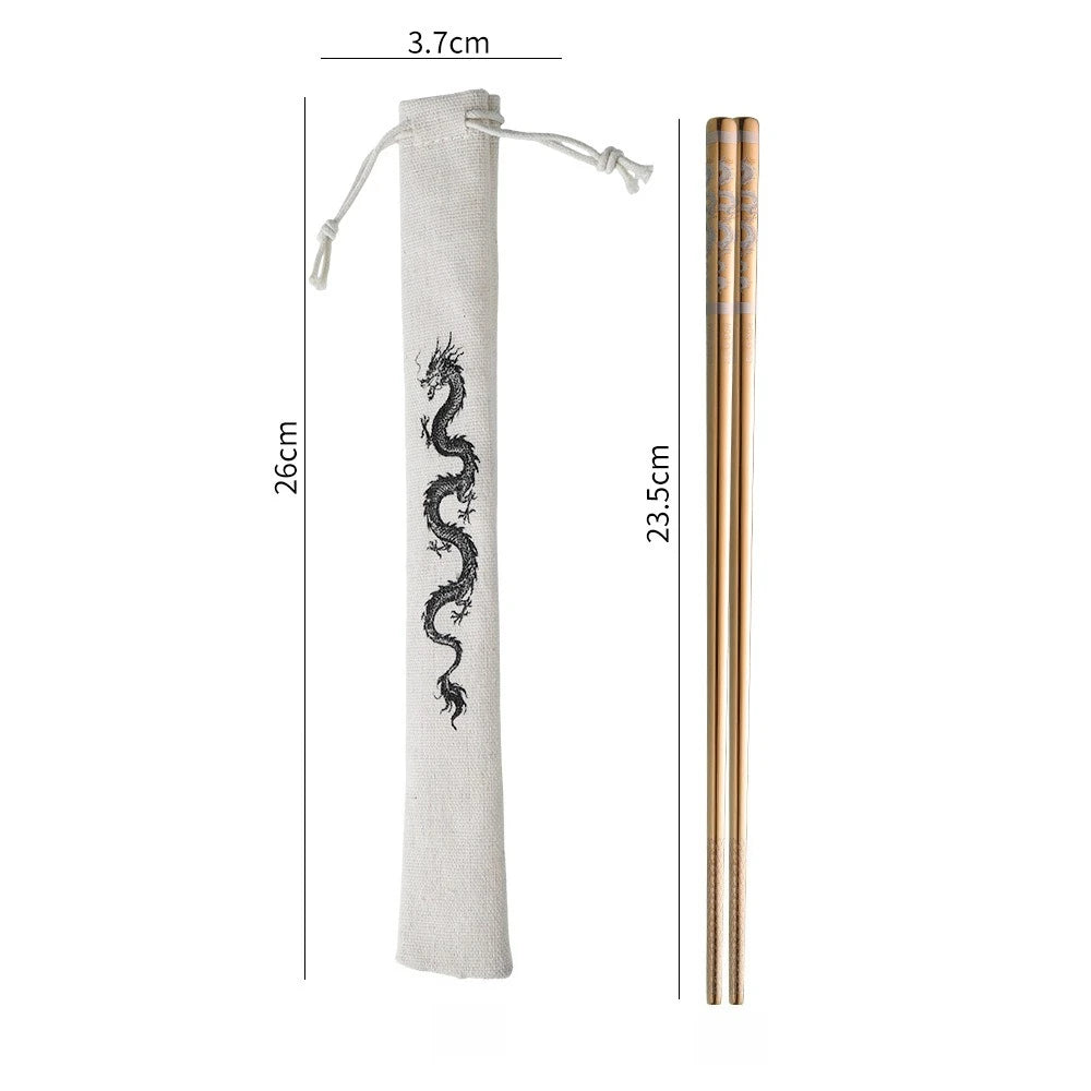 304 Stainless Steel Chopsticks | Laser Dragon Pattern Non-Slip Stainless Steel Chopsticks Babs Rose Gold