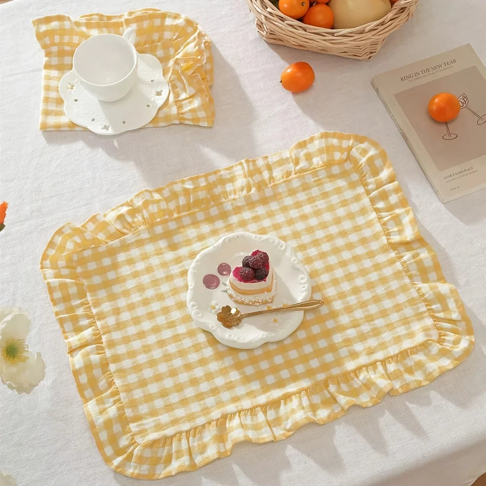 Ruffled Gingham Placemats – Farmhouse Table Mats Decorative Placemats Babs