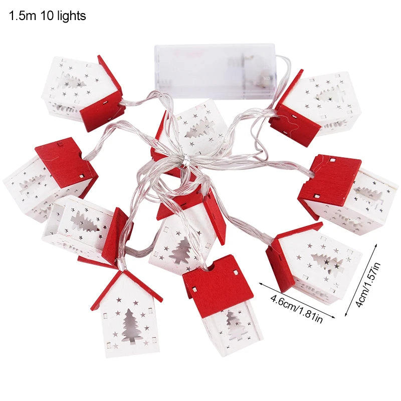 Christmas Wooden House LED String Light Xmas Tree Ornament Christmas Tree Ornament Babs