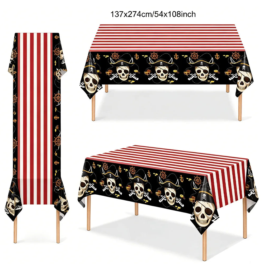 Pirate Theme Disposable Tablecloth – Skull & Treasure Map Party Disposable Tablecloth Babs
