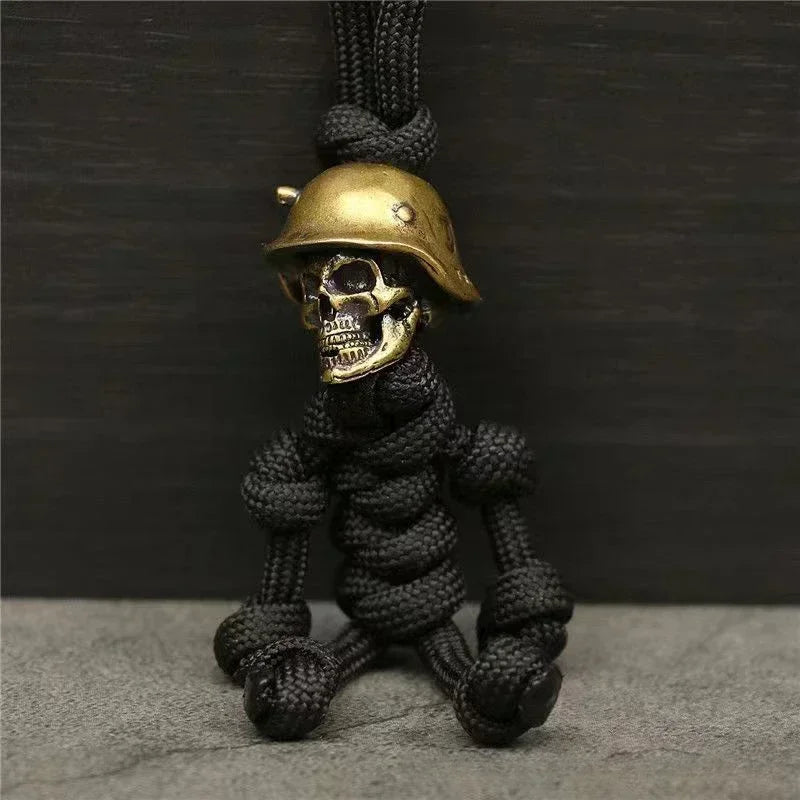 Skull Head Keychain Braided Paracord Biker Helmet Pendant Skull Keychain Pendant Babs black