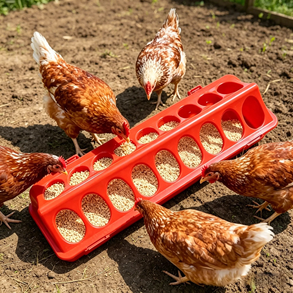 Flip Top Plastic Chicken Feeder Trough – No Mess Multi-Hole Poultry Feeder Trough Babs