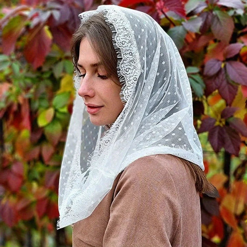 Lace Shawl Veil Head Scarf – Bridal & Church Wedding Veil Bridal Lace Veil Babs