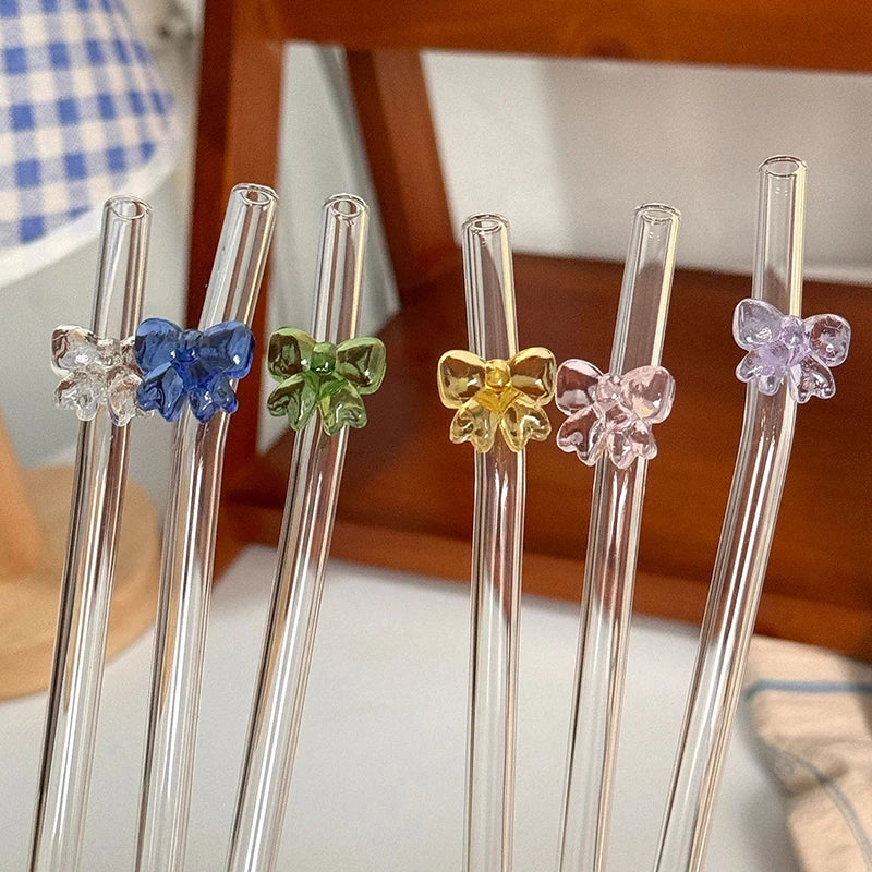 Colorful Bow Borosilicate Glass Straw – Reusable & Eco-Friendly Glass Drinking Straw Babs