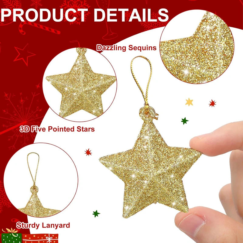 Gold Glitter Star Christmas Ornaments 2025 – Holiday Tree Pendants Christmas Tree Ornament Babs