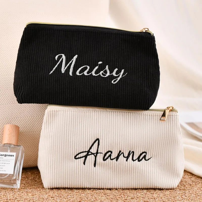 Corduroy Embroidery Cosmetic Bag – Portable Makeup Pouch Cosmetic Makeup Bag Babs