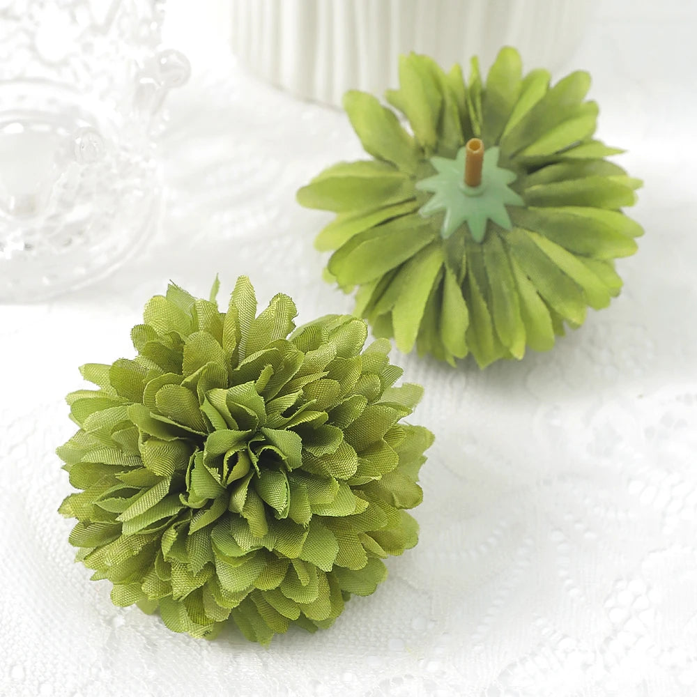 10 Pcs Orange Silk Chrysanthemum Artificial Flower Heads Decor Artificial Flower Heads Babs Dark Green 10Pcs