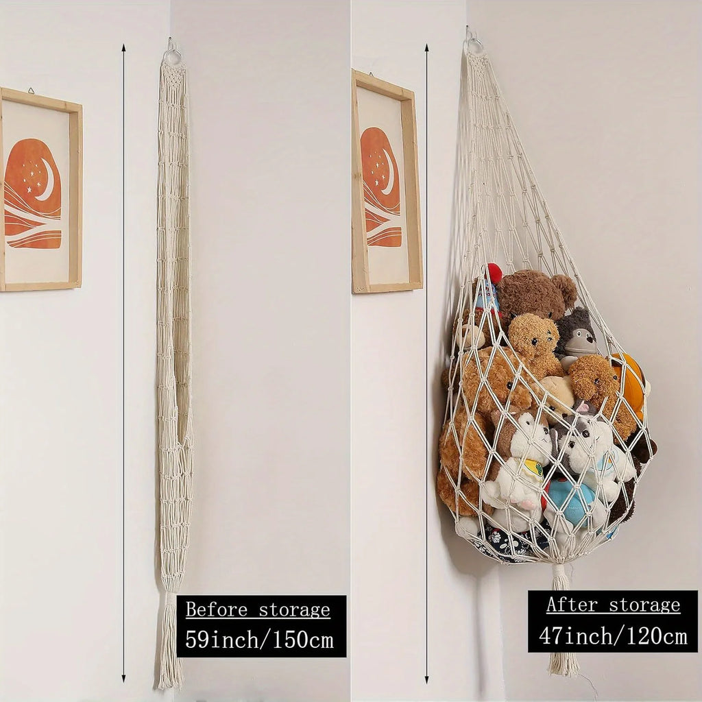 Large Macrame Stuffed Animal Hammock – Boho Corner Toy Storage Toy Storage Hammock Babs