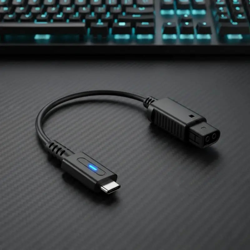 USB-C 45W PD GameCube Power Cable – 12cm Blue LED Adapter Game Console Power Cable Babs
