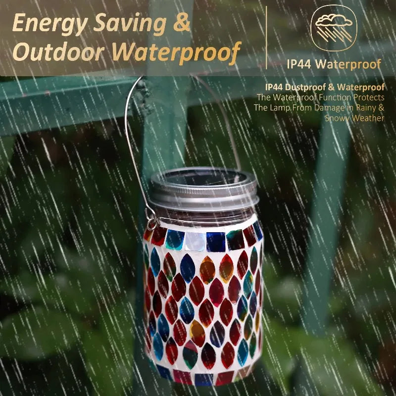Solar Mosaic Hanging Lamp – Waterproof Glass Outdoor Light Solar Hanging Lantern Babs
