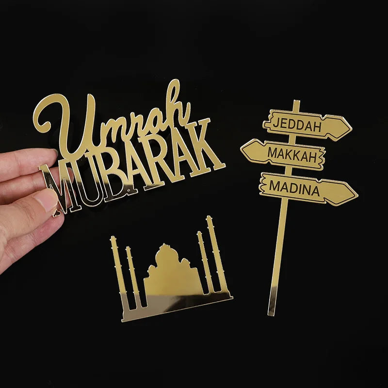 3pcs Umrah Mubarak Gold Acrylic Cake Toppers | Eid Ramadan Cake Toppers Babs