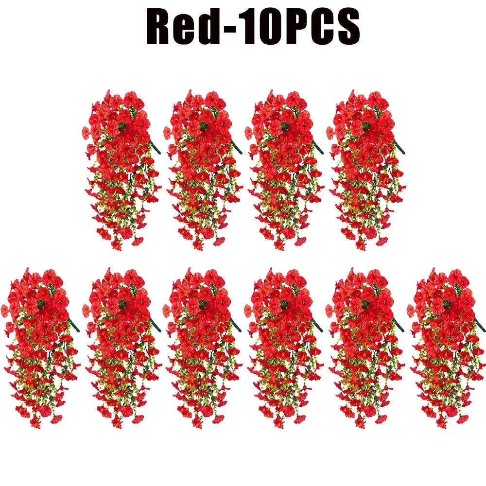 Artificial Morning Glory & Eucalyptus Hanging Floral Decor Artificial Hanging Decor Babs Red-10PCS Plastic