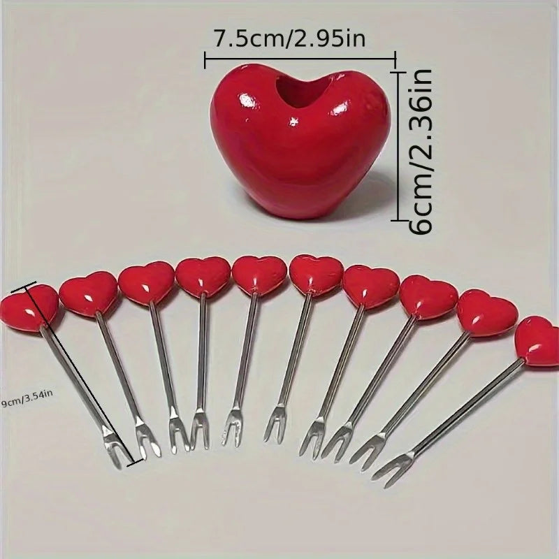 Love Heart Stainless Steel Cake & Fruit Fork Set | 4 Pcs Dessert Fork Set Babs
