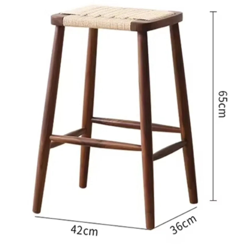 Wooden Woven High Bar Stool – Modern Minimalist Chair Wooden Bar Stool Babs 65CM-Walnut Log