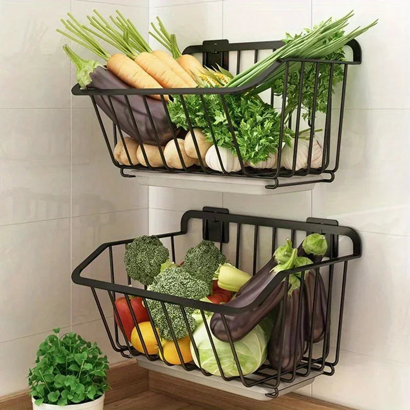 Wall-Mounted Stainless Steel Kitchen Storage & Drain Basket Kitchen Storage Basket Babs