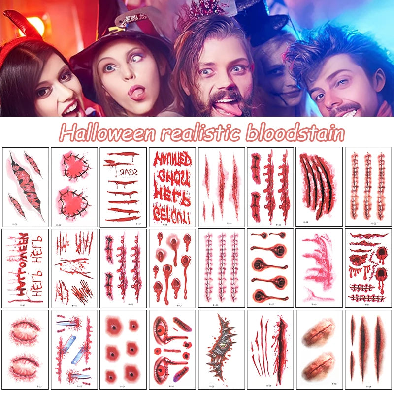 30 Sheets Halloween Scary Wound Temporary Tattoo Stickers Temporary Tattoo Stickers Babs