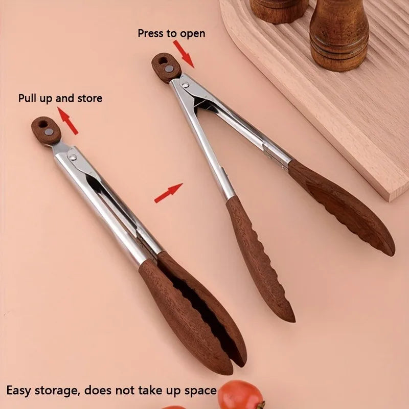 Heavy Duty Stainless Steel Kitchen Tongs – Wooden Handle BBQ Kitchen Tongs Babs