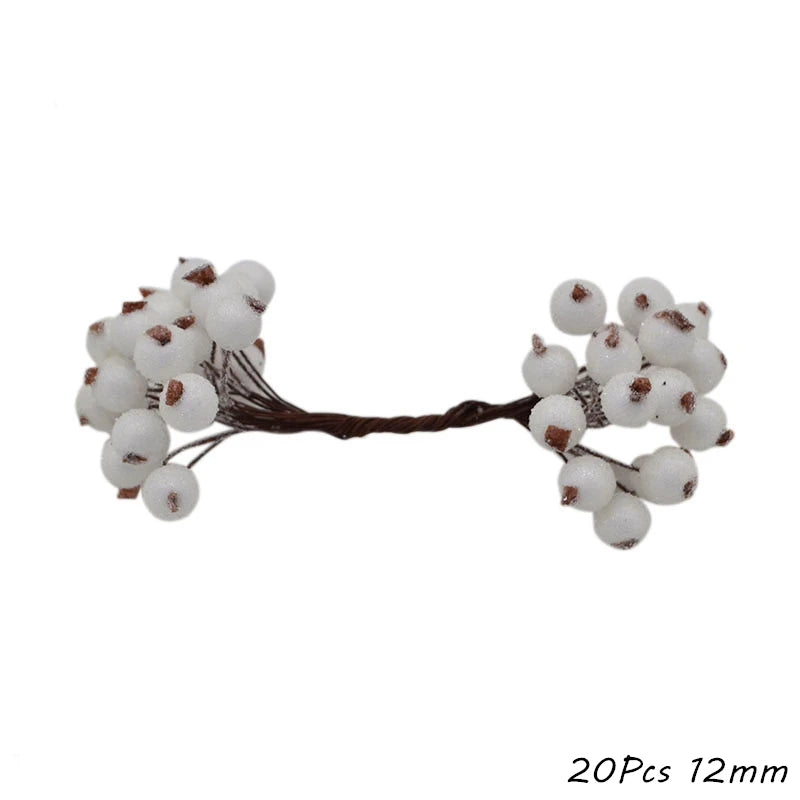 White Artificial Cherry Stamen Berry Bundle | DIY Xmas & Wedding Decor Artificial Flower Bundle Babs F12