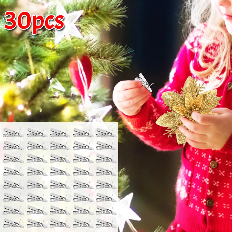 30Pcs Mini Metal Christmas Flower Clips – Tree & Wreath Decor Christmas Tree Clips Babs