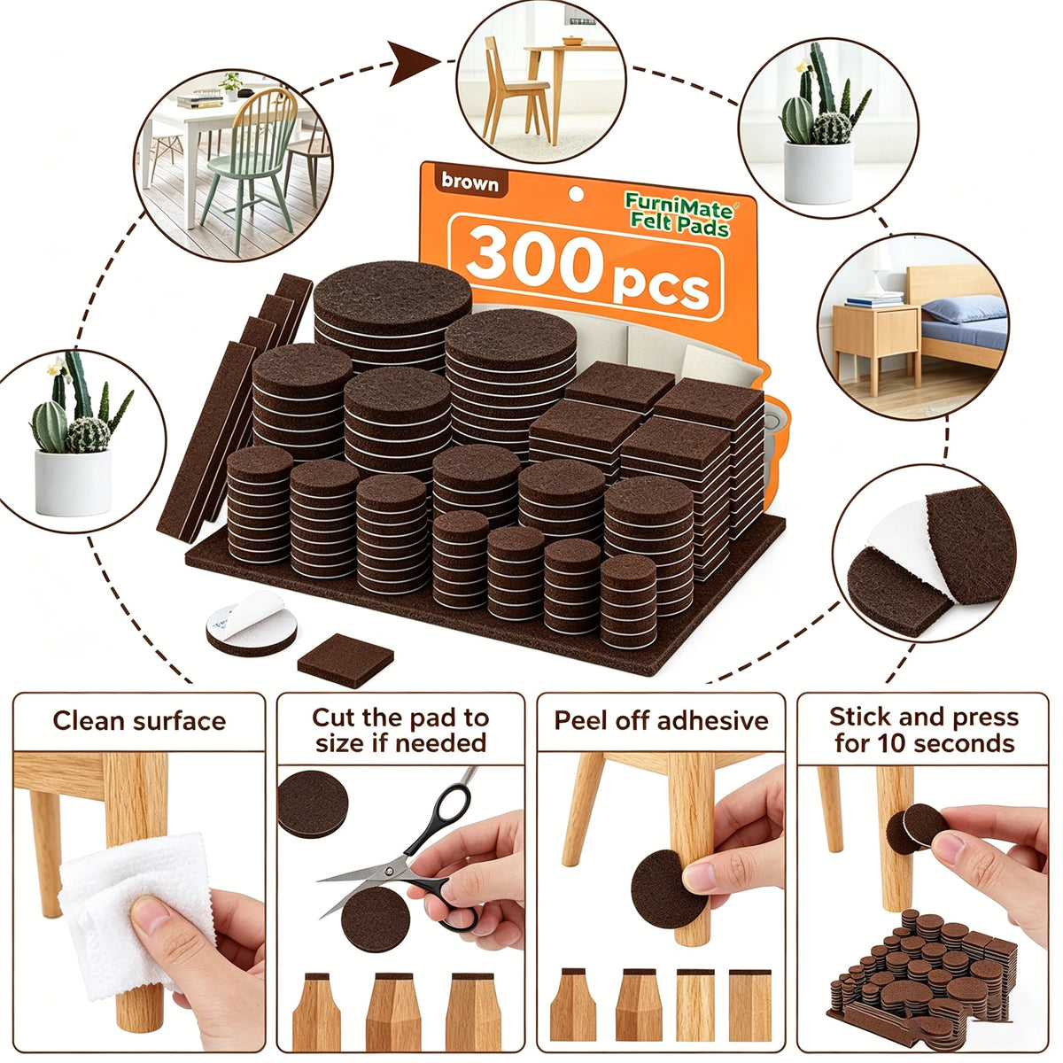 300 Pcs Self-Adhesive Felt Furniture Pads – Floor Protection Furniture Floor Pads Babs