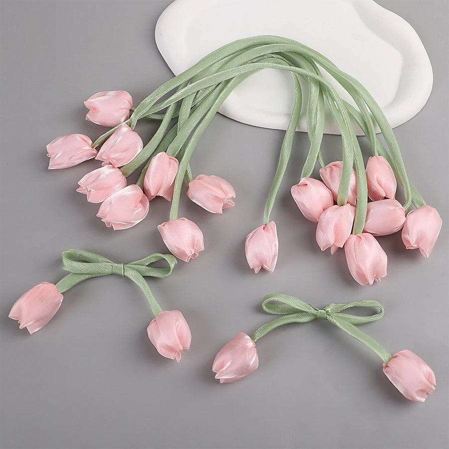 3D Tulip Bow Flower Patches – Handmade DIY Fabric Craft Decor Fabric Flower Patches Babs
