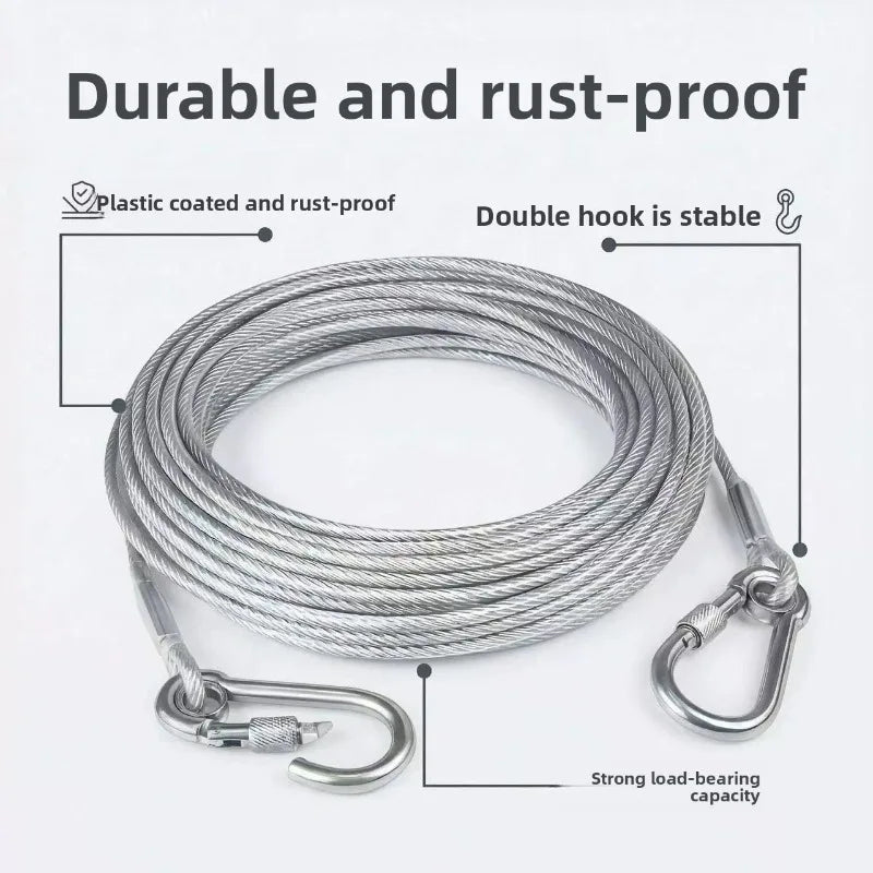 Heavy Duty Coated Steel Wire Dog Tether Leash & Tie-Out Rope Dog Tether Leash Babs