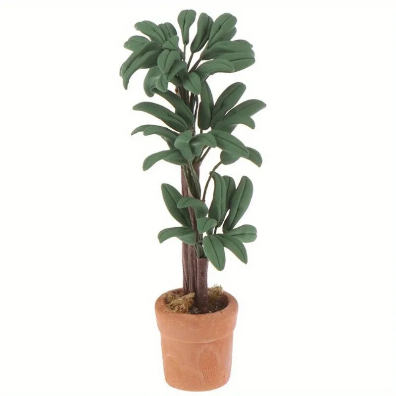 1:12 Dollhouse Miniature Potted Plant – Green Leaf Garden Decor Dollhouse Miniature Babs 1pcs