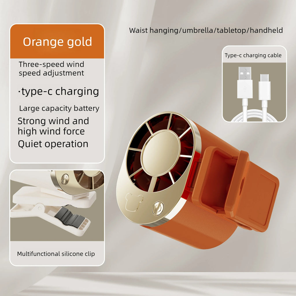 Mini Clip-On Waist Fan USB Rechargeable Portable Cooling Fan Portable Clip Fan Babs orange