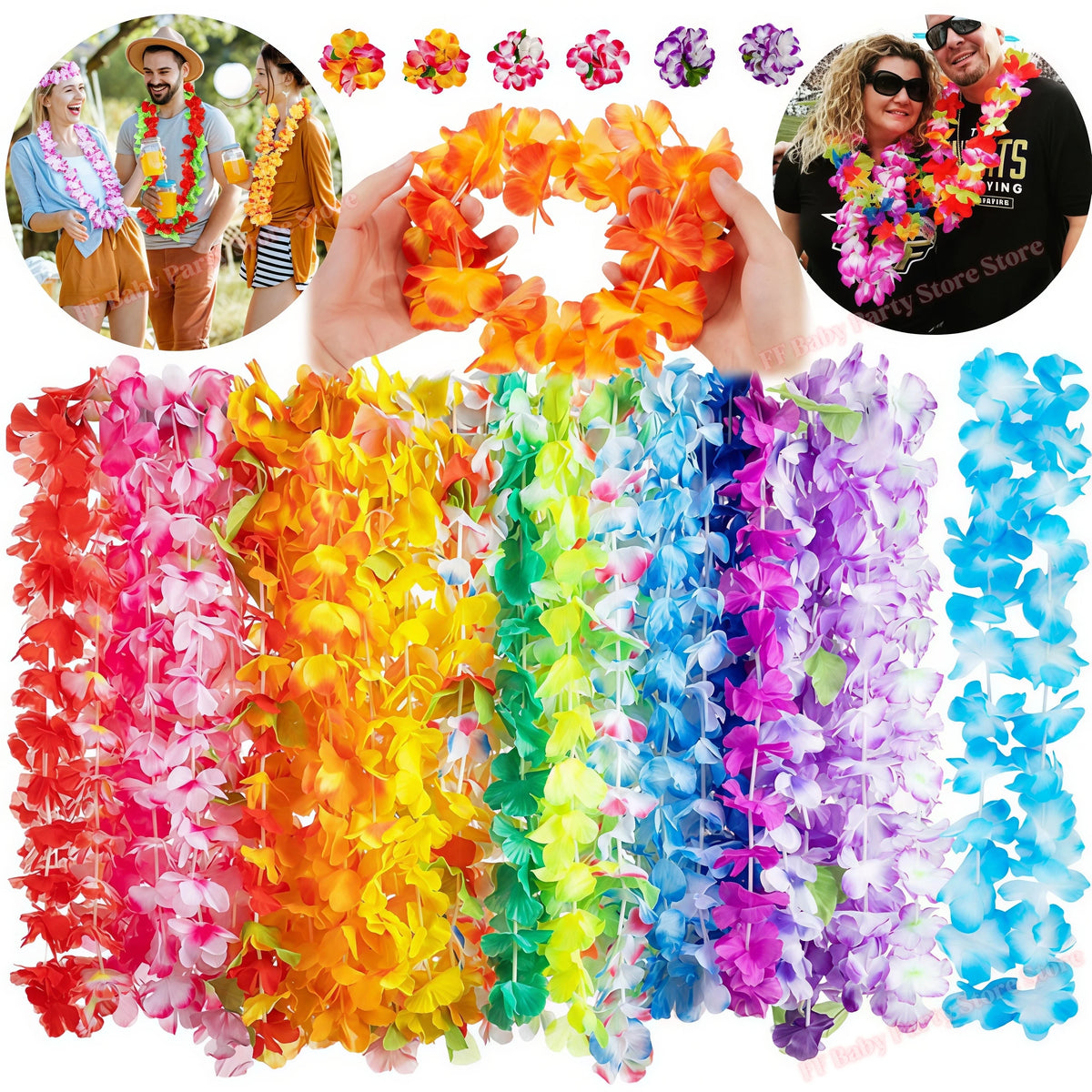 Hawaiian Flower Lei Necklace – Luau Party Decoration & Favor Flower Lei Necklace Babs