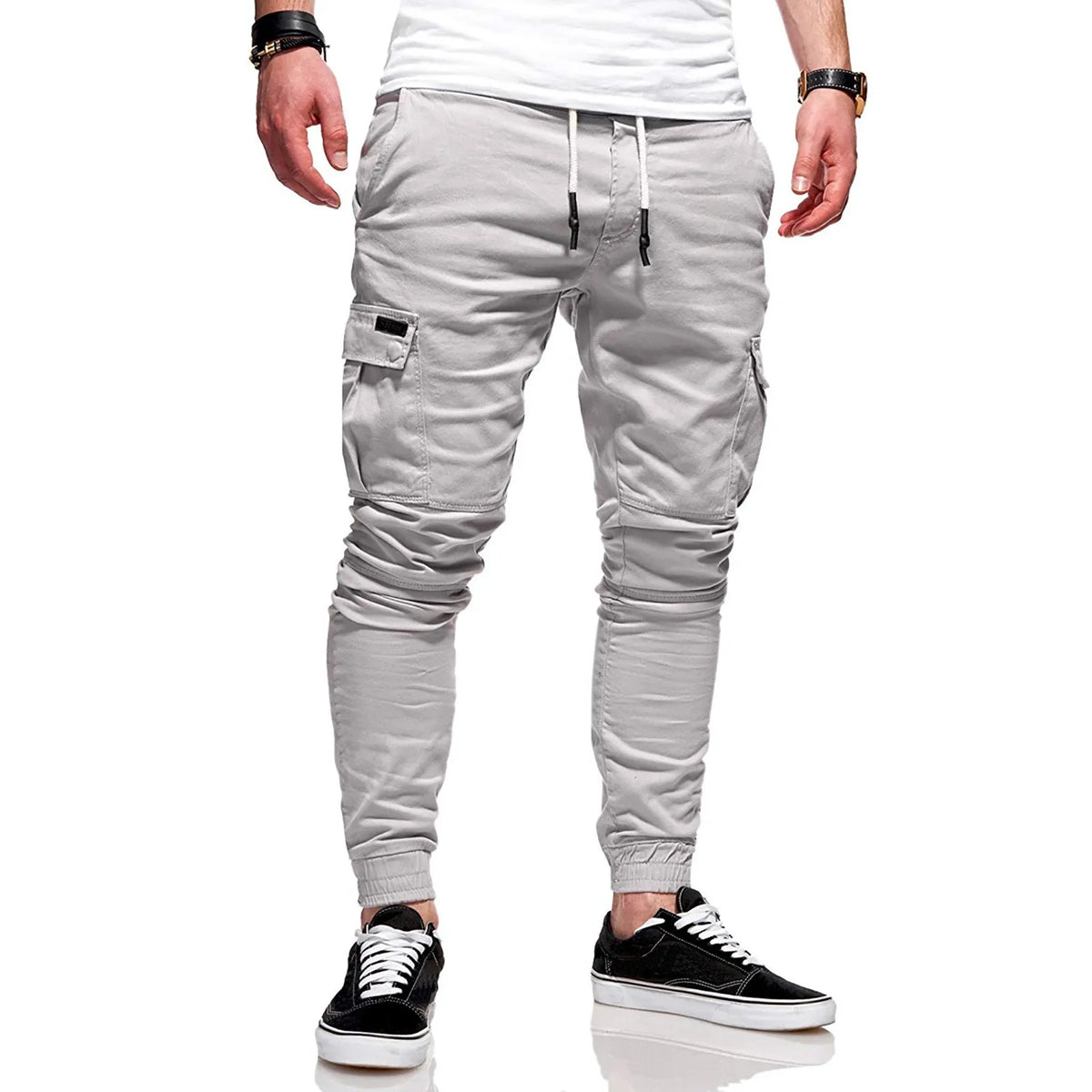 Men's Slim Fit Drawstring Casual Pants – Multi-Pocket Trousers Casual Drawstring Pants Babs Light Gray XXXL