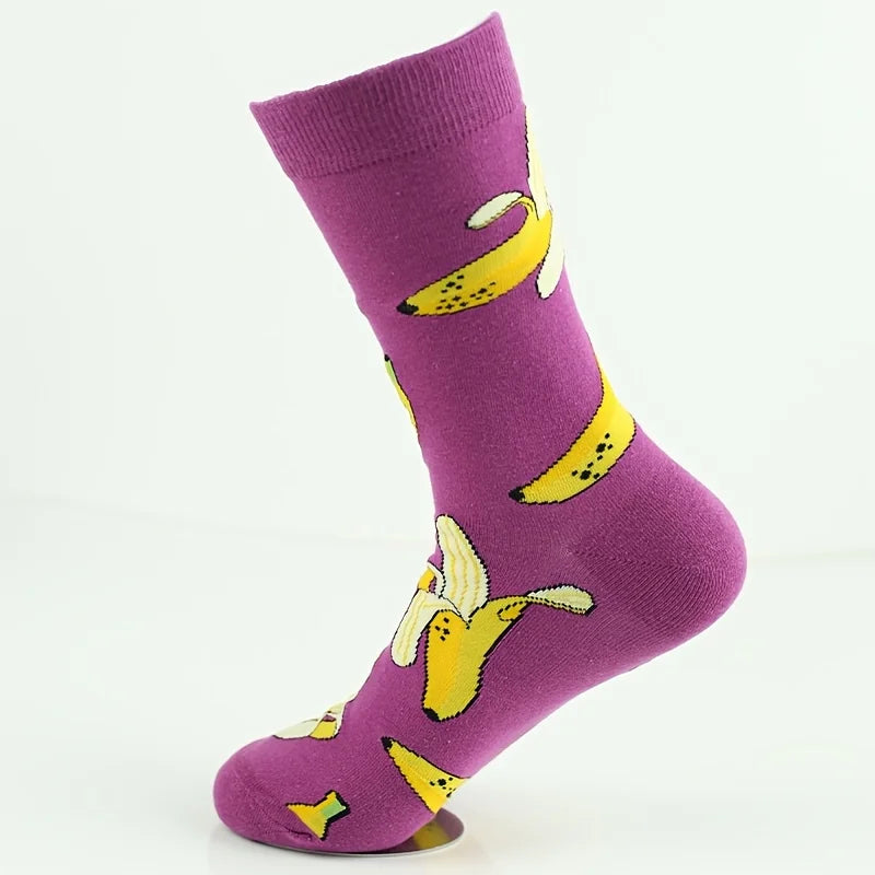 Banana Print Crew Socks – Novelty Funny Socks | 1 Pair Novelty Crew Socks Babs