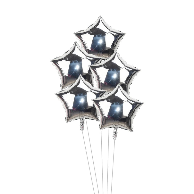 5-Pack 18" Gold Silver Foil Star Balloons – Party Decoration Foil Party Balloons Babs silver 18inch