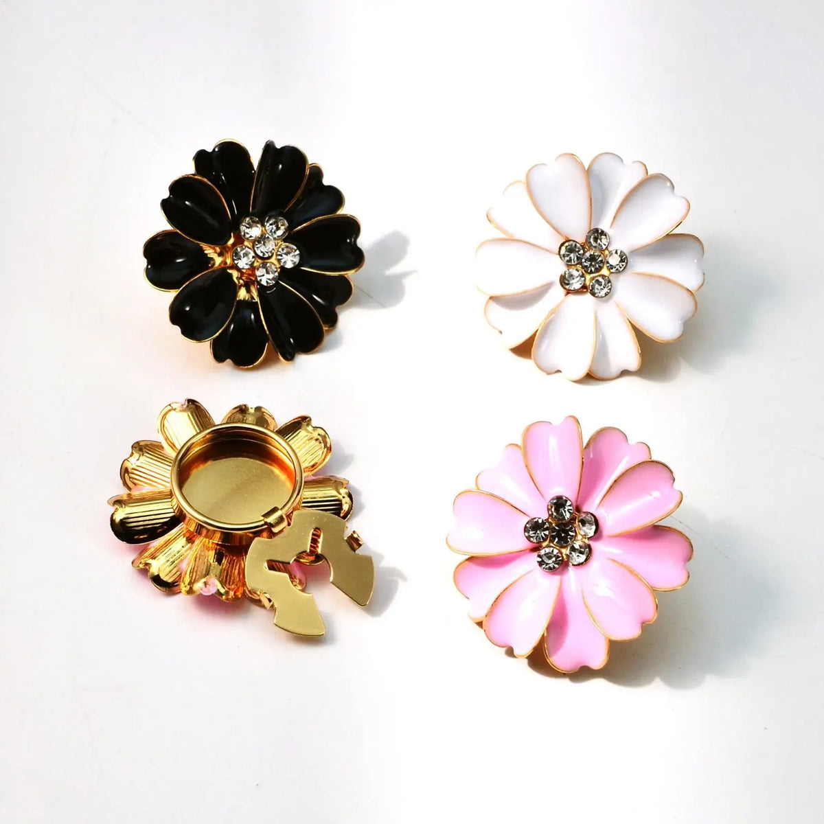 Rhinestone Flower Button Covers – Women's Luxury Cuff Clips Button Cover Clips Babs