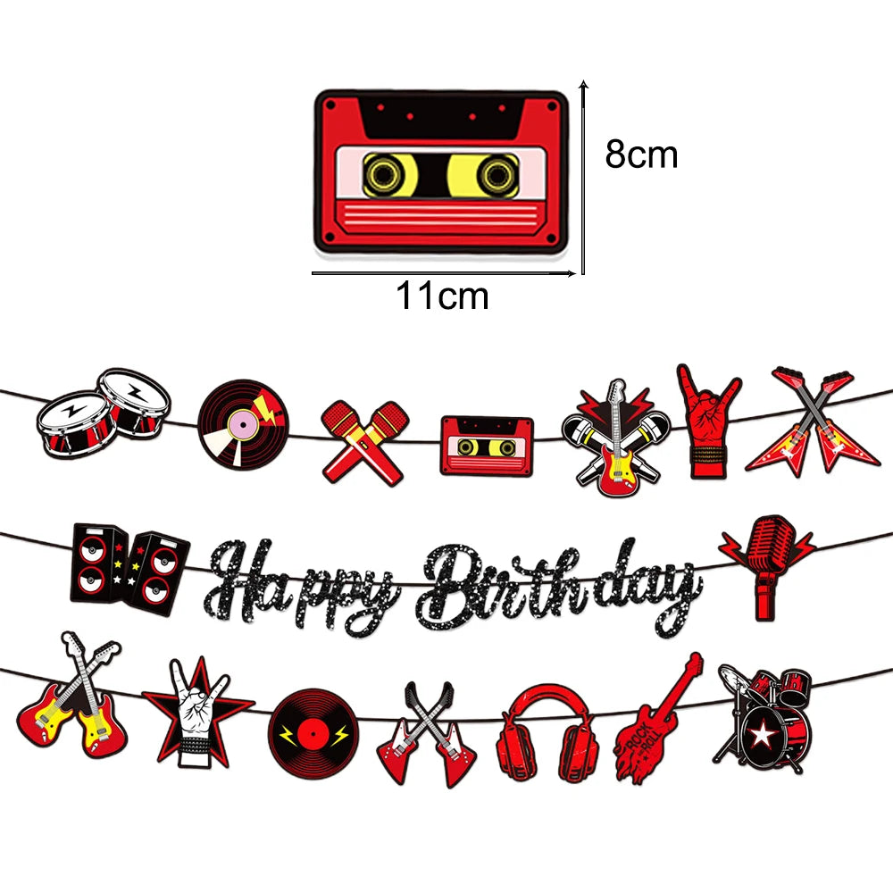 Rockstar Birthday Banner – Guitar & Mic Rock and Roll Party Decor Party Banner Babs DARK GRAY