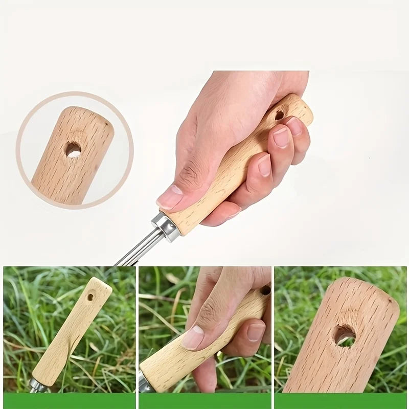 Ergonomic Stainless Steel Weed Remover with Wooden Handle Hand Weeding Tool Babs