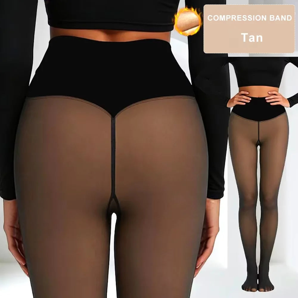 One-Seam Fleece Lined Shaping Leggings – Thermal Sheer Tights Fleece Lined Leggings Babs TAN M