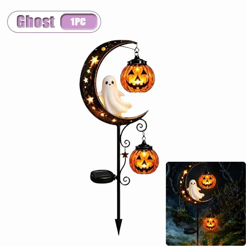 Solar Halloween Stake Lights – Black Cat & Pumpkin Moon Garden Solar Garden Stake Light Babs Ghost-1PC