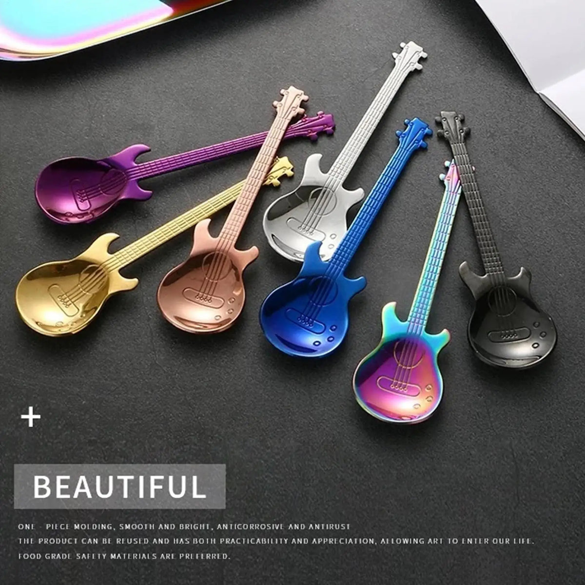Guitar Shaped Stainless Steel Coffee Spoon – Multi-Color Teaspoon Novelty Kitchen Spoon Babs