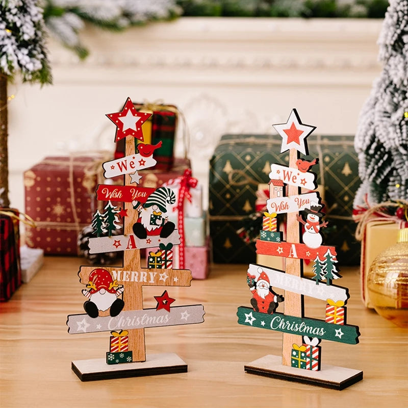 Wooden Christmas Tree Desktop Ornament & Santa Sign Plaque Christmas Desk Ornament Babs