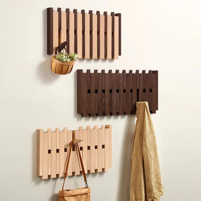 Double Row Solid Wood Wall Coat Rack – 8 Hooks, Oak & Walnut Wall Coat Rack Babs