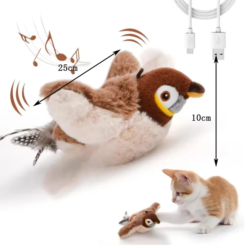 Flapping Bird Cat Toy – Bite Resistant Plush Sparrow Cat Plush Toy Babs