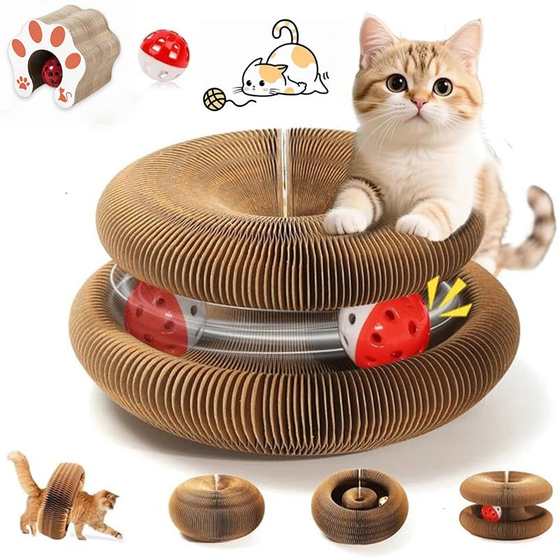 Foldable Accordion Cat Scratcher Board with Ball & Track Toy Cat Scratcher Toy Babs