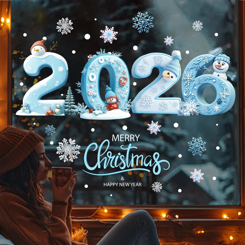 Christmas Window Stickers Snowman Snowflakes Glass Decals 2026 Holiday Window Stickers Babs