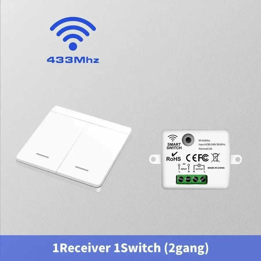 RF 433MHz Wireless Light Switch 1/2 Gang Smart Wall Switch Wireless RF Switch Babs 1R and 1S(2Gang)