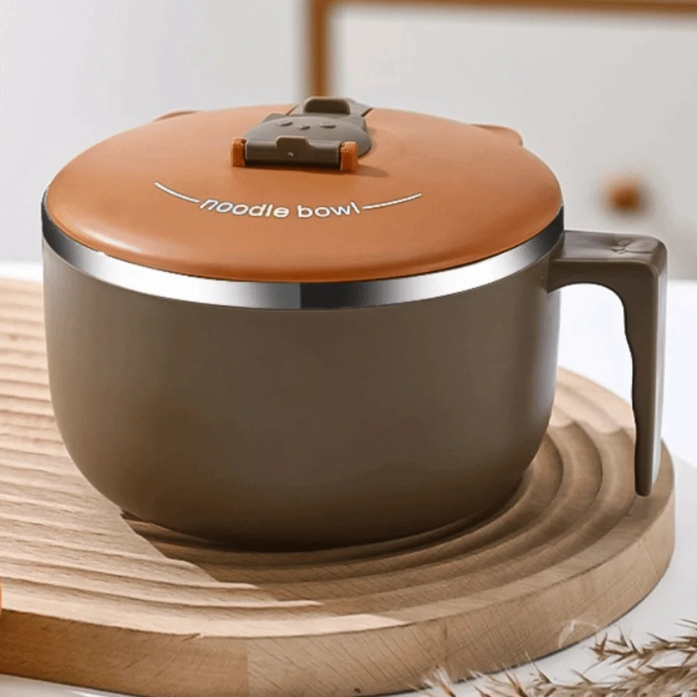 Japanese Stainless Steel Ramen Bowl 1300ml – Lid & Drain Hole Stainless Steel Bowl Babs Khaki 1300ML