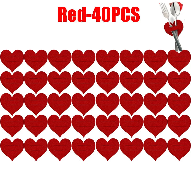 Felt Heart Utensil Holders Set of 10 – Red Cutlery Bags Utensil Holder Set Babs Red-40Pcs
